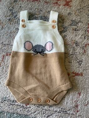 Knit Mouse Romper - Cream, Gray & Tan